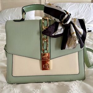 Aldo Mint Green and Cream Satchel with Scarf